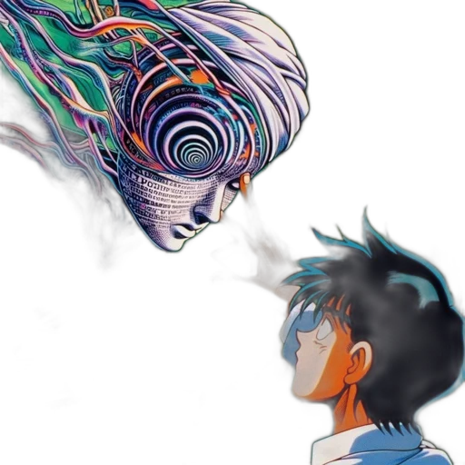 mask, creature, robot, vaporwave, anime, concept art, comic book art, outer space transparent PNG cut-out