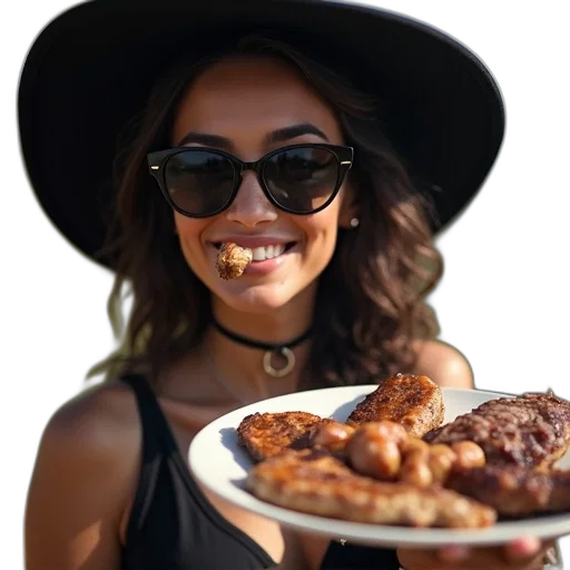 food, face, hat, close-up, woman, wearing, black, sunglasses transparent PNG cut-out