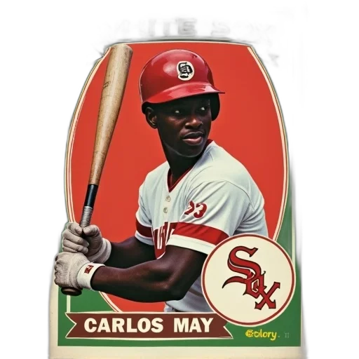 vintage, baseball, card, featuring, carlos, may, white, sox transparent PNG cut-out