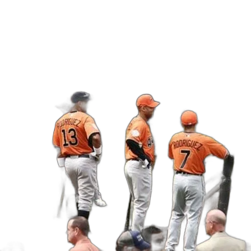concept art, photorealistic, oil painting, group, baseball, players, orange, jerseys transparent PNG cut-out