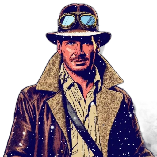 jacket, hat, staff, face, comic book art, concept art, cartoon, fantasy art transparent PNG cut-out
