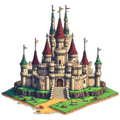 crown, building, jewelry, staff, pixel art, 3d render, concept art, fantasy art transparent PNG cut-out