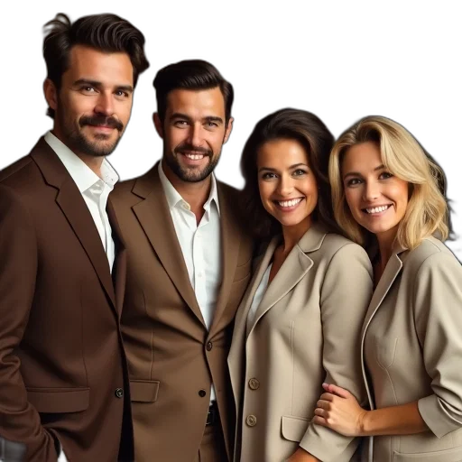 jacket, staff, earth tones, first, image, shows, group, four transparent PNG cut-out