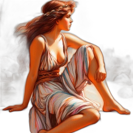 dress, jewelry, photorealistic, oil painting, fantasy art, concept art, sunset, beach transparent PNG cut-out