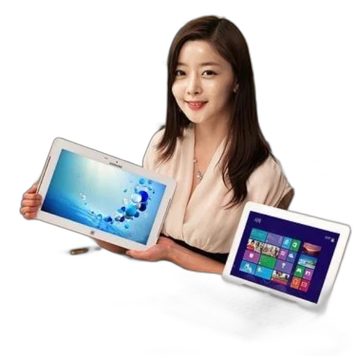 staff, photorealistic, fantasy art, cartoon, woman, holds, tablet, laptop transparent PNG cut-out
