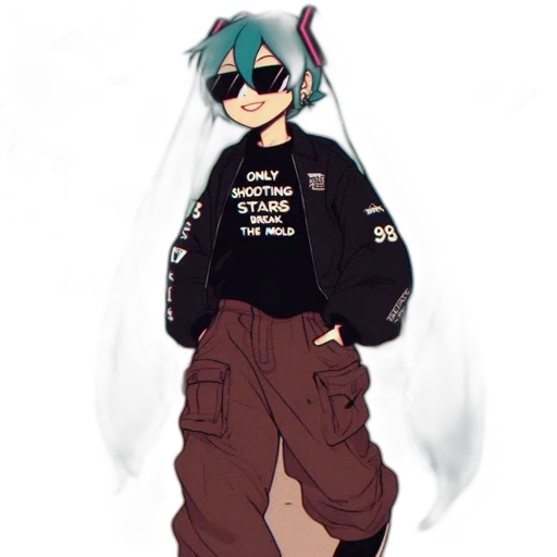 jacket, staff, creature, anime, concept art, cyberpunk, pixel art, monochrome transparent PNG cut-out