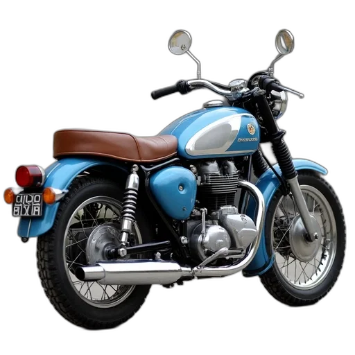 photorealistic, 3d render, vintage, motorcycle, brown, leather, seat, blue transparent PNG cut-out