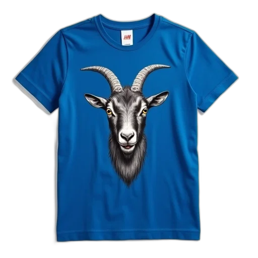 blue, t-shirt, stylized, goat, graphic, front, features, head transparent PNG cut-out