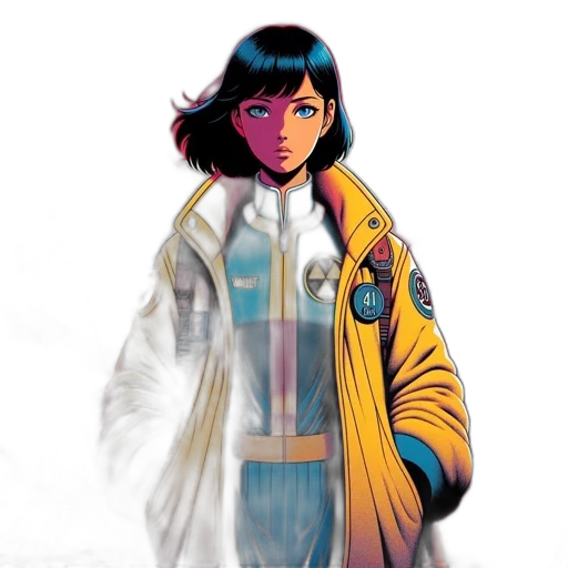 jacket, comic book art, concept art, fantasy art, cyberpunk, outer space, neon lights, pastel transparent PNG cut-out