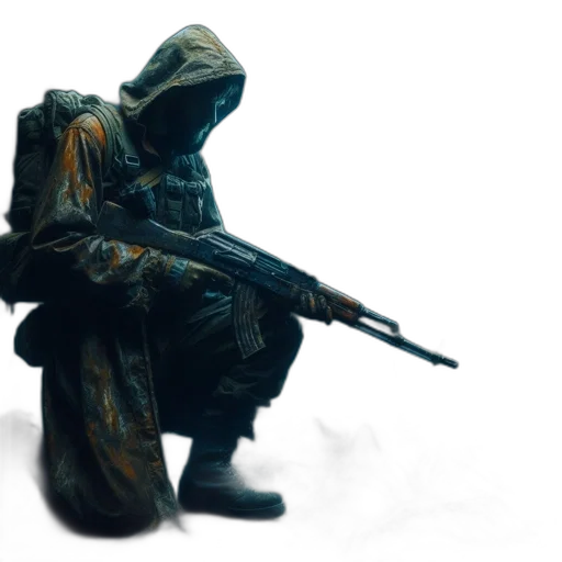 weapon, jacket, sword, mask, concept art, fantasy art, pixel art, cyberpunk transparent PNG cut-out