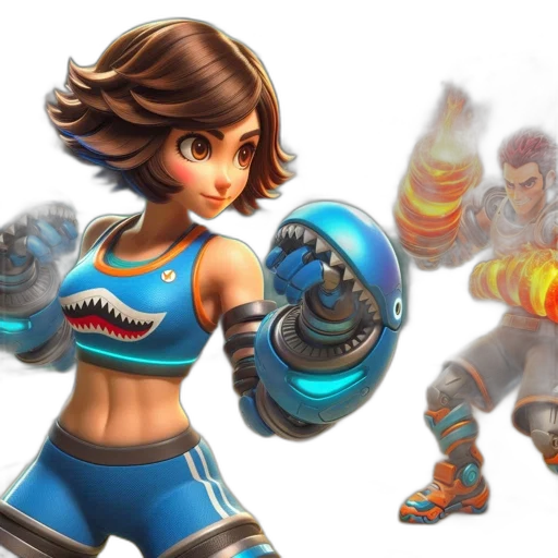 concept art, 3d render, fantasy art, two, animated, characters, one, female transparent PNG cut-out