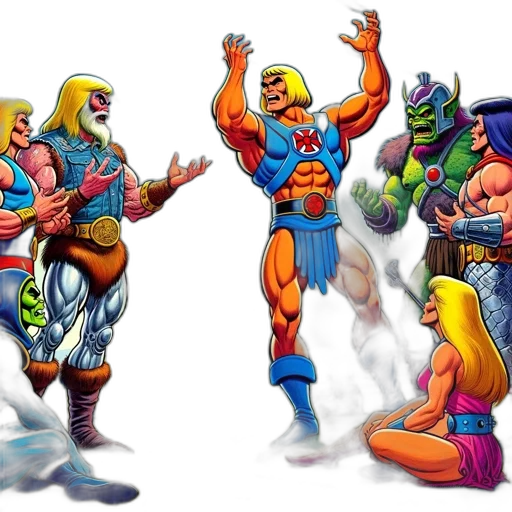 comic book art, concept art, neon, array, animated, characters, including, superhero transparent PNG cut-out