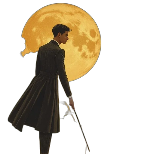 umbrella, staff, concept art, watercolor, comic book art, fantasy art, night, monochrome transparent PNG cut-out