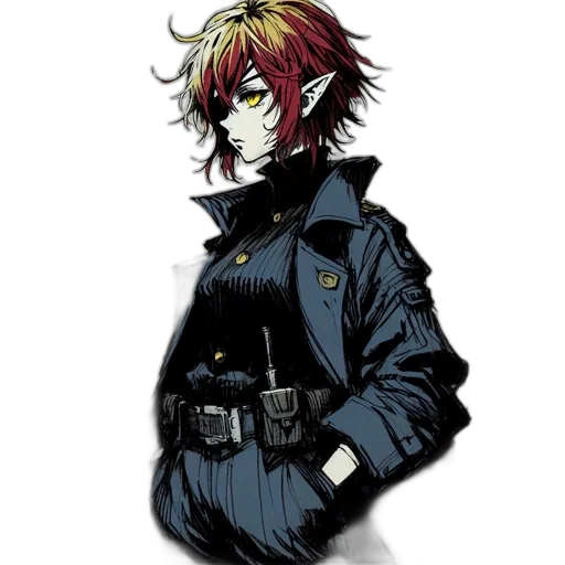 jacket, staff, weapon, hat, concept art, cyberpunk, comic book art, anime transparent PNG cut-out