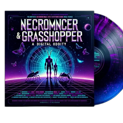 cyberpunk, album, titled, necromancer, grasshopper, digital, oddity, featuring transparent PNG cut-out