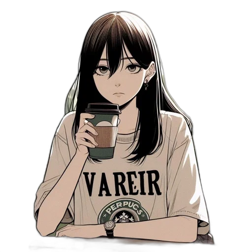 anime, cartoon, pixel art, vaporwave, dark, monochrome, woman, white transparent PNG cut-out