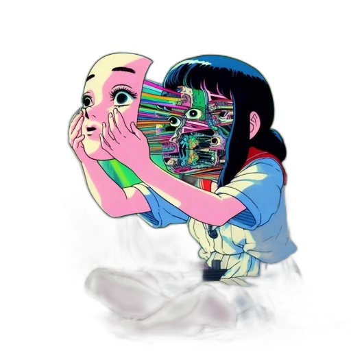 robot, jewelry, mask, jacket, vaporwave, cyberpunk, 3d render, concept art transparent PNG cut-out