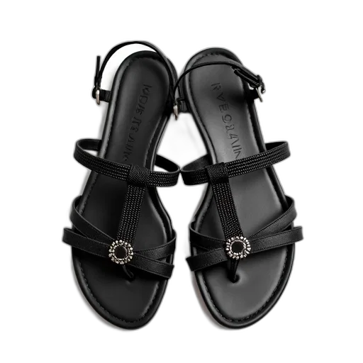 shoes, pair, black, sandals, detailed, design, straps, metal transparent PNG cut-out