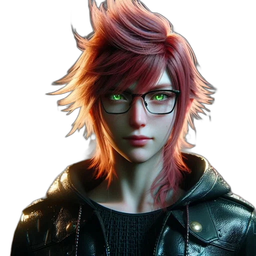 jacket, face, hair, concept art, photorealistic, cyberpunk, fantasy art, red transparent PNG cut-out