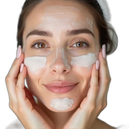 mask, face, photorealistic, woman, using, cream, her transparent PNG cut-out