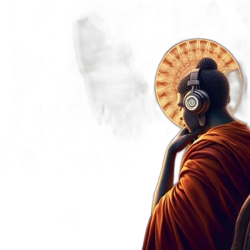 mask, concept art, photorealistic, fantasy art, 3d render, monk, orange, robes transparent PNG cut-out