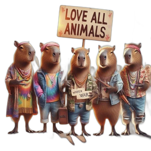 animal, concept art, capybaras, wearing, clothes, stand, along, street transparent PNG cut-out
