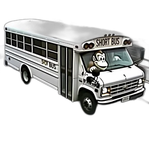 car, cartoon, concept art, 3d render, white, short, bus, monkey transparent PNG cut-out