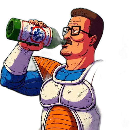 bottle, robot, jacket, staff, pixel art, concept art, cartoon, comic book art transparent PNG cut-out