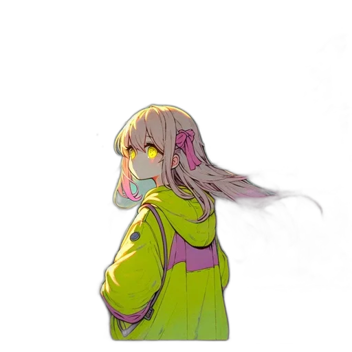 jacket, staff, hair, creature, anime, pixel art, concept art, watercolor transparent PNG cut-out