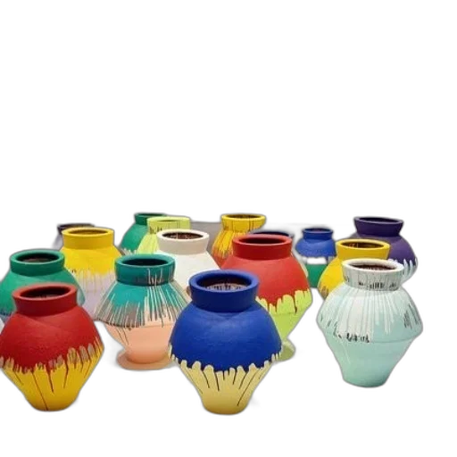 bottle, 3d render, vibrant, display, colorful, ceramic, pots, abstract transparent PNG cut-out