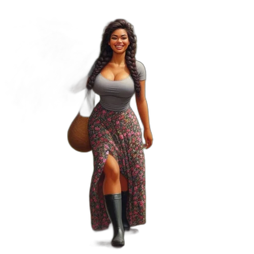 dress, 3d render, photorealistic, concept art, cartoon, woman, wide, grin transparent PNG cut-out