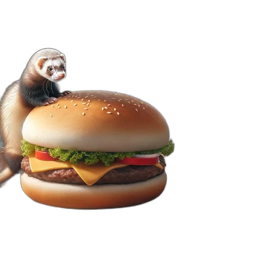 animal, food, creature, 3d render, photorealistic, concept art, ferret, sits transparent PNG cut-out