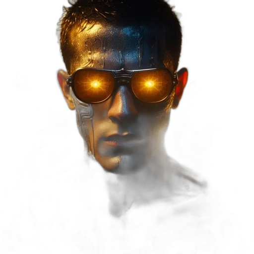 mask, robot, face, staff, cyberpunk, 3d render, photorealistic, concept art transparent PNG cut-out