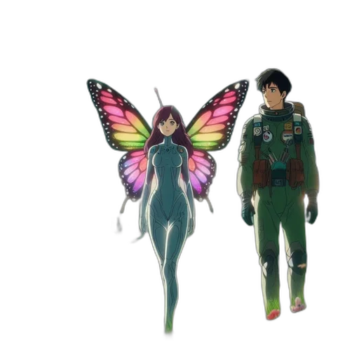concept art, 3d render, anime, pixel art, outer space, green, pastel, vivid transparent PNG cut-out