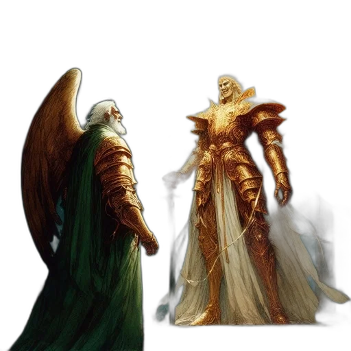 concept art, fantasy art, comic book art, 3d render, golden, green, earth tones, two transparent PNG cut-out