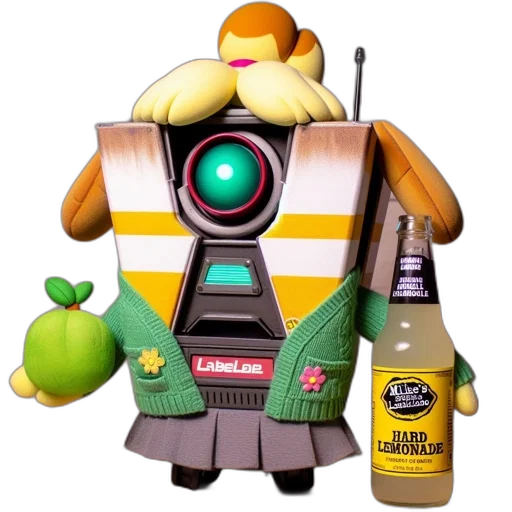 robot, jacket, bottle, food, 3d render, concept art, robotic, character transparent PNG cut-out