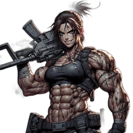 weapon, comic book art, concept art, cyberpunk, pixel art, powerful, female, warrior transparent PNG cut-out