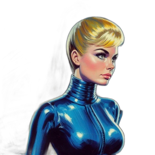 robot, dress, comic book art, concept art, cartoon, fantasy art, blue, blonde transparent PNG cut-out