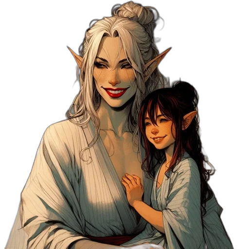 fantasy art, pixel art, concept art, comic book art, two, elven, females, pointed transparent PNG cut-out
