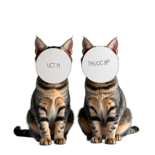 two, cats, sitting, side, their, faces, obscured, white transparent PNG cut-out