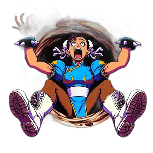 concept art, cartoon, pixel art, vaporwave, animated, female, character, falls transparent PNG cut-out