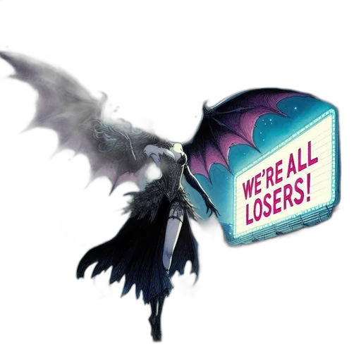 dragon, concept art, vaporwave, large, menacing-looking, female, character, bat-like transparent PNG cut-out