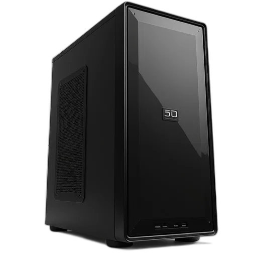 3d render, sleek, modern, black, computer, tower, small, logo transparent PNG cut-out