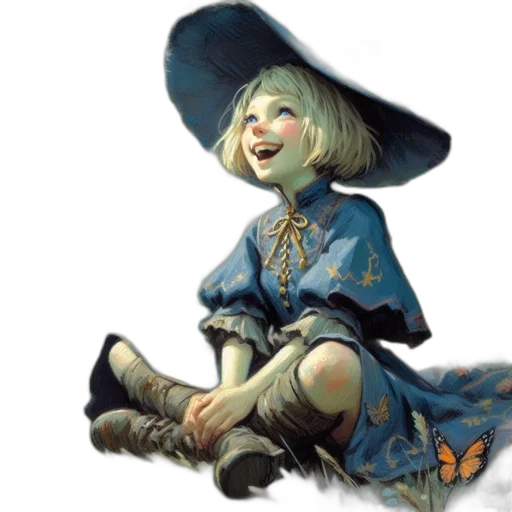 dress, hat, face, staff, fantasy art, concept art, photorealistic, oil painting transparent PNG cut-out
