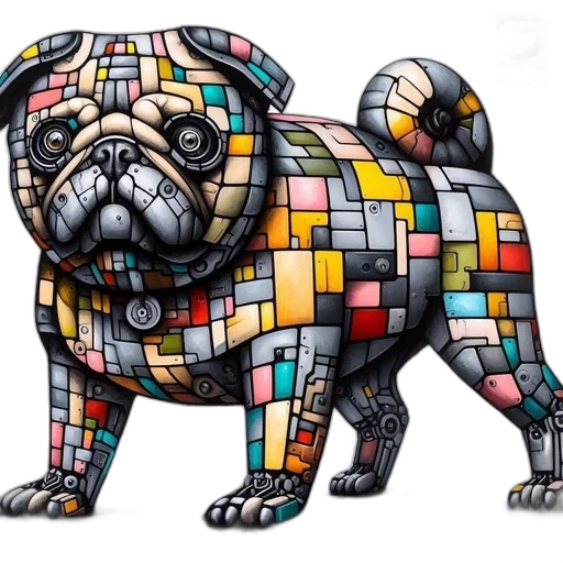 animal, abstract, representation, pug, dog, portrayed, through, colorful transparent PNG cut-out