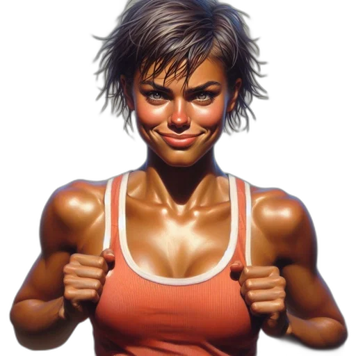 face, photorealistic, comic book art, concept art, oil painting, confident, female, sports transparent PNG cut-out