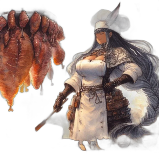food, dragon, concept art, fantasy art, watercolor, pixel art, earth tones, monochrome transparent PNG cut-out