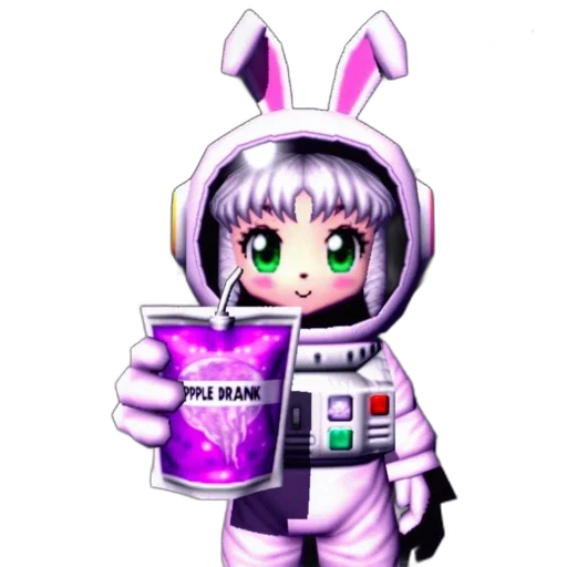 robot, pixel art, cyberpunk, vaporwave, cartoon, outer space, anthropomorphic, rabbit transparent PNG cut-out