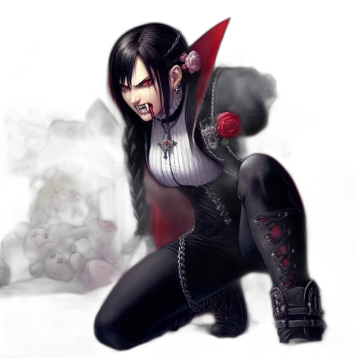 concept art, fantasy art, comic book art, pixel art, dark, gothic-style, female, character transparent PNG cut-out