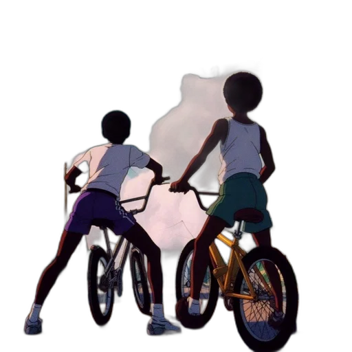 concept art, watercolor, photorealistic, pixel art, city street, pastel, two, boys transparent PNG cut-out